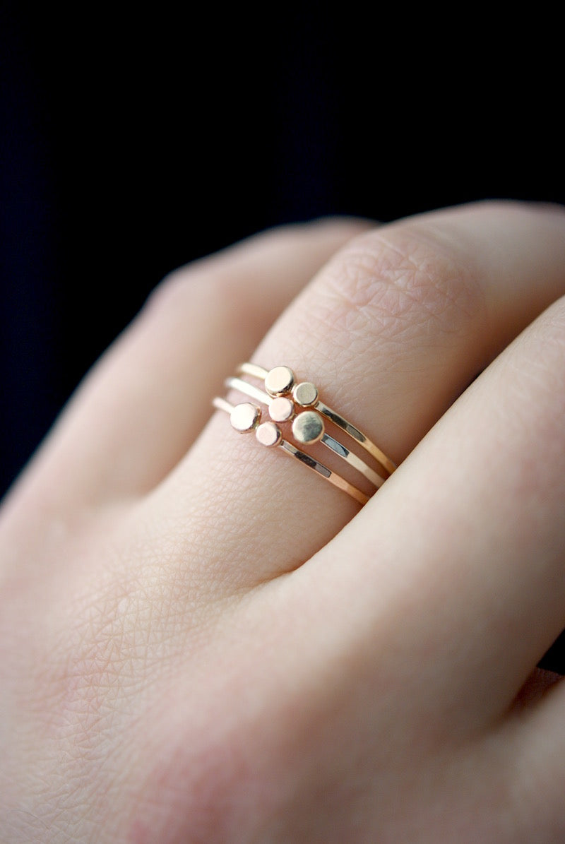 Double Pebble Ring, Solid 14K Gold & Rose Gold on a Silver Band