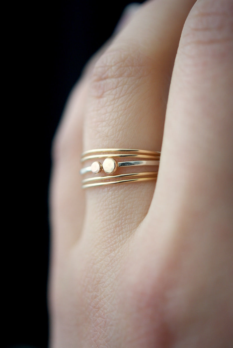 Double Pebble Ring, Solid 14K Gold & Rose Gold on a Silver Band