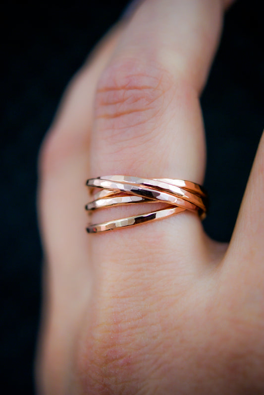 Thin Interlocking Set of 5 Rings, 14K Rose Gold Fill