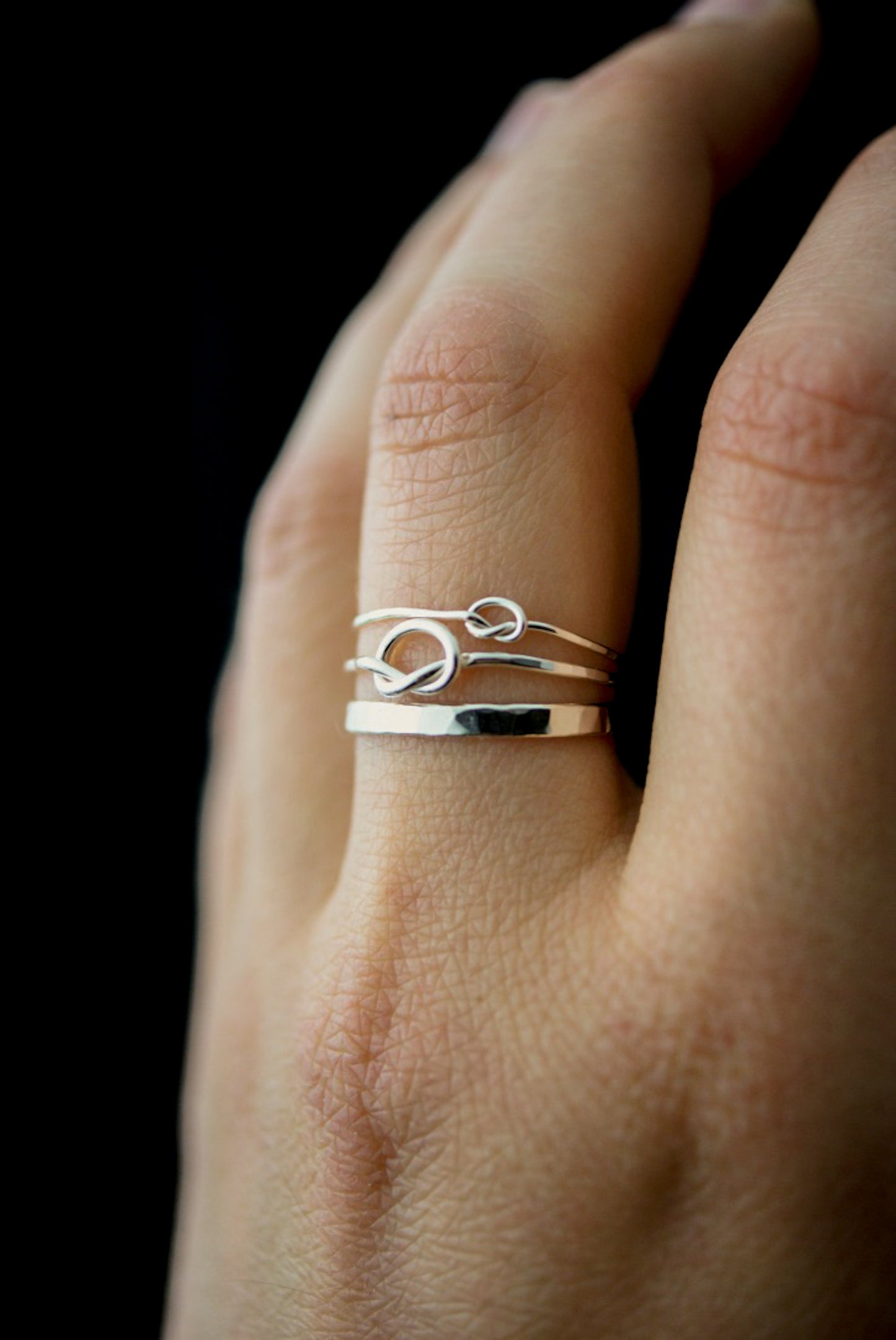 Thick Knot Set of 3 Stacking Rings, Gold Fill, Rose Gold Fill or Sterling Silver