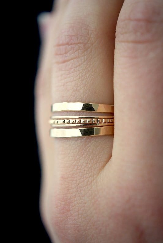 The Ultimate Lined Set of 5 Stacking Rings, Gold Fill, Rose Gold Fill or Sterling Silver