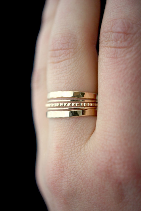 Extra Thick & Ultra Thin Lined Set of 5 Stacking Rings, Gold Fill, Rose Gold Fill or Sterling Silver
