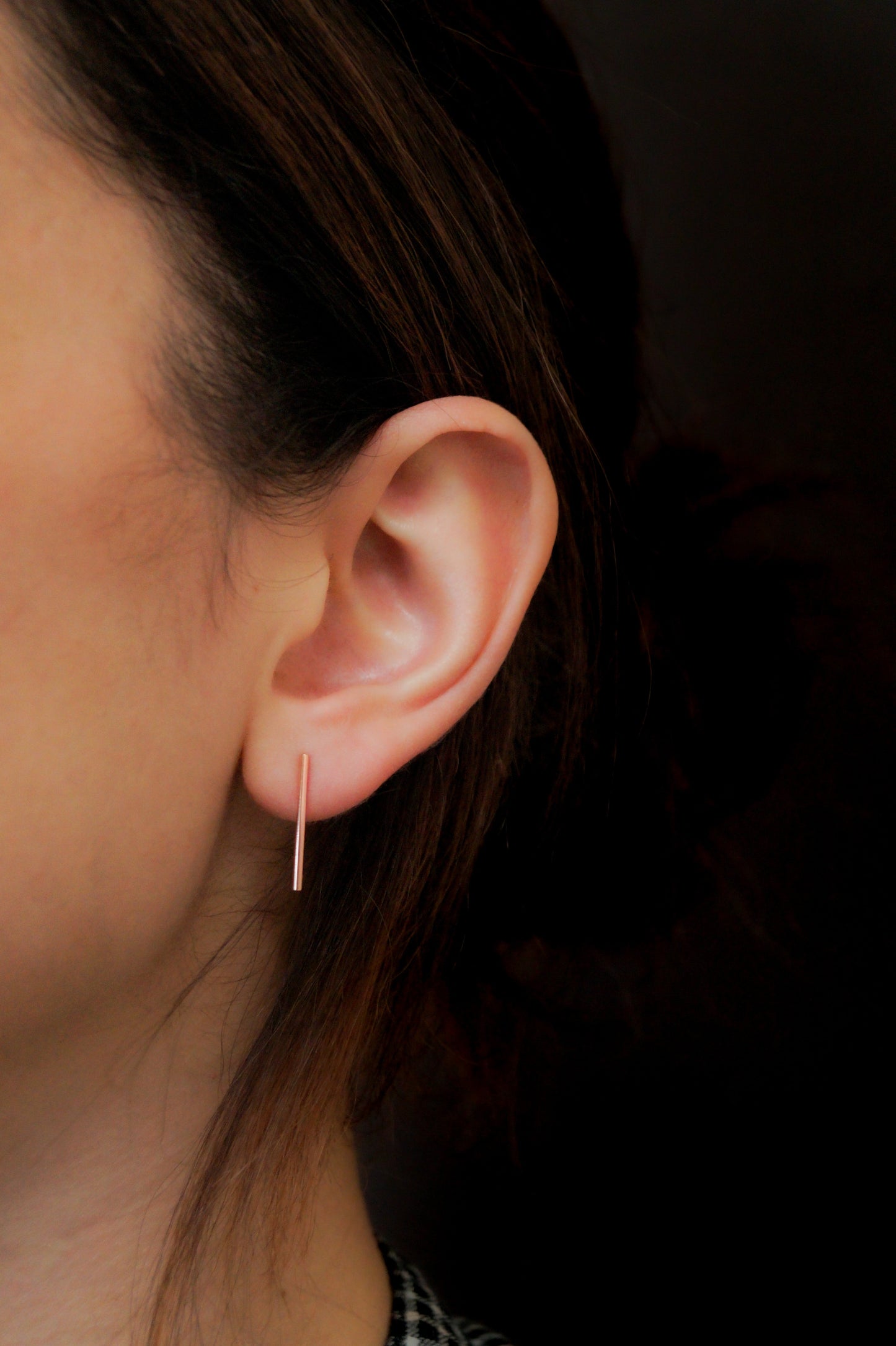 Bar Stud Earrings in Solid Gold or Rose Gold