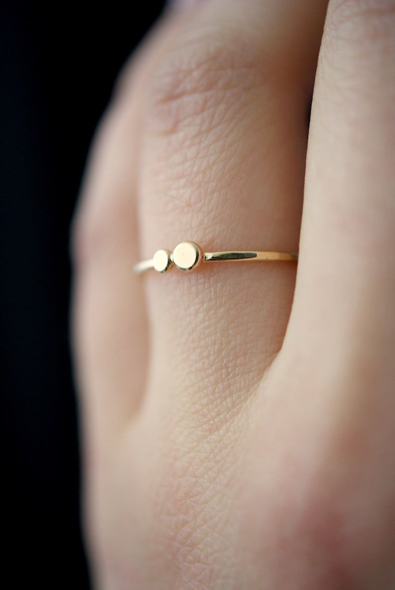 Double Pebble Ring, Solid 14K Gold