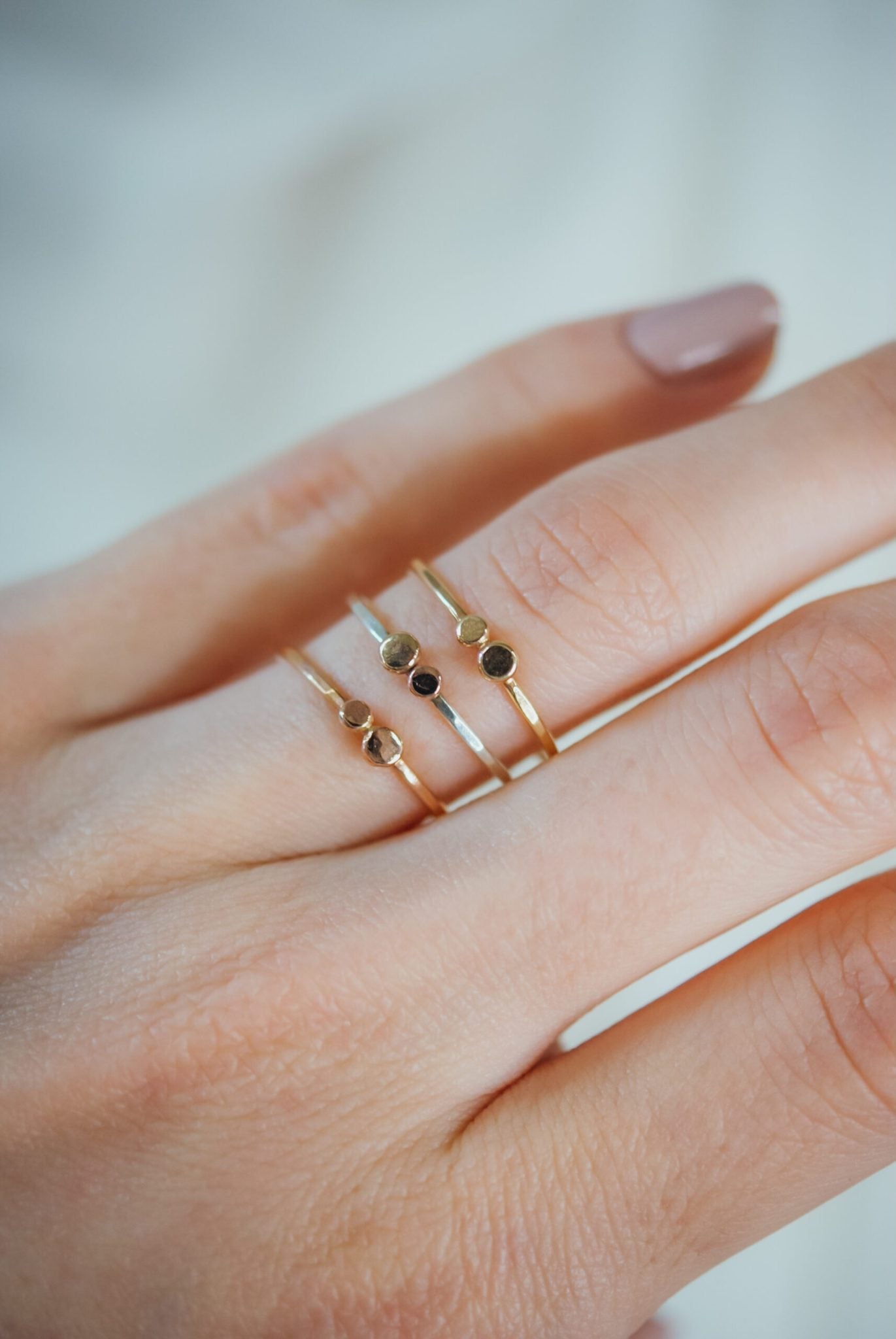 Double Pebble Ring, Solid 14K Gold & Rose Gold on a Silver Band