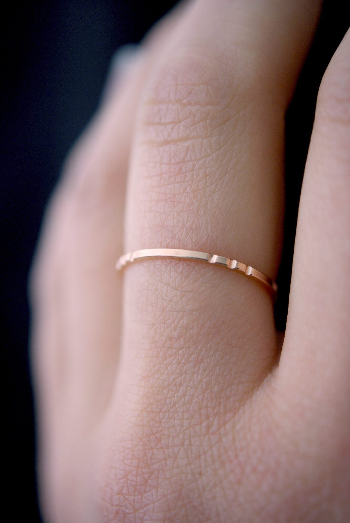 Square Lined Ring, Solid 14K Rose Gold