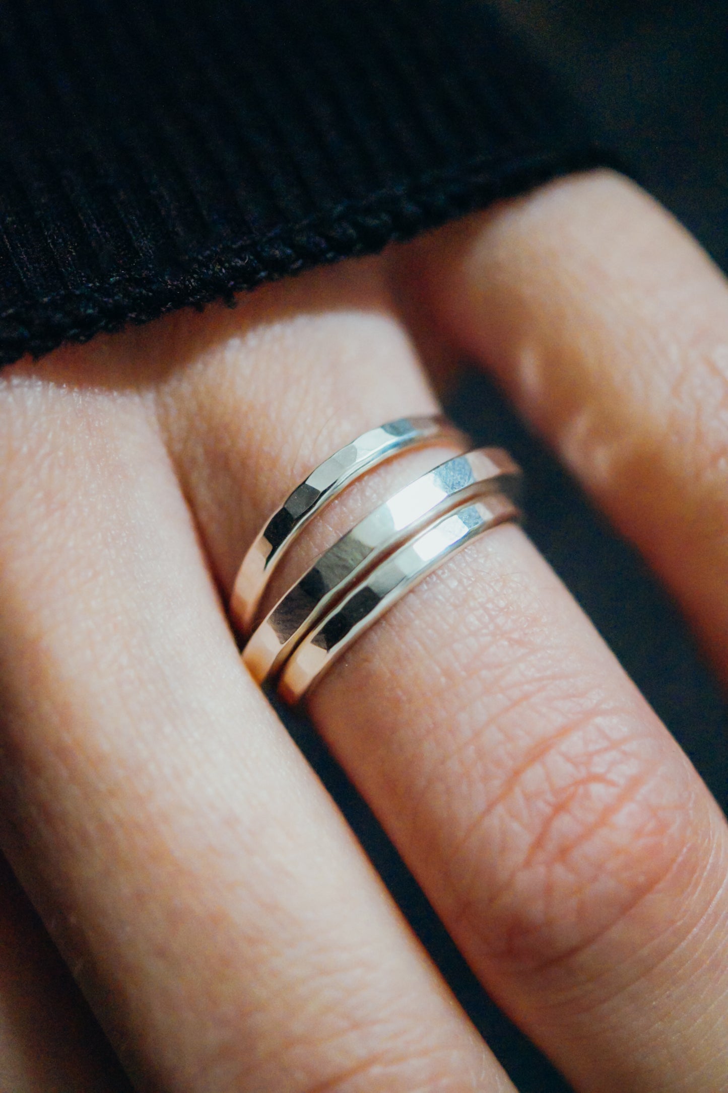 Extra Thick & Square Set of 3 Stacking Rings, Sterling Silver