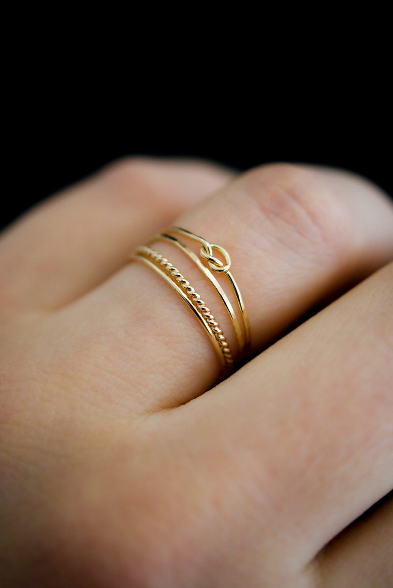 Open Knot & Twist Set of 4 Stacking Rings, Gold Fill, Rose Gold Fill or Sterling Silver