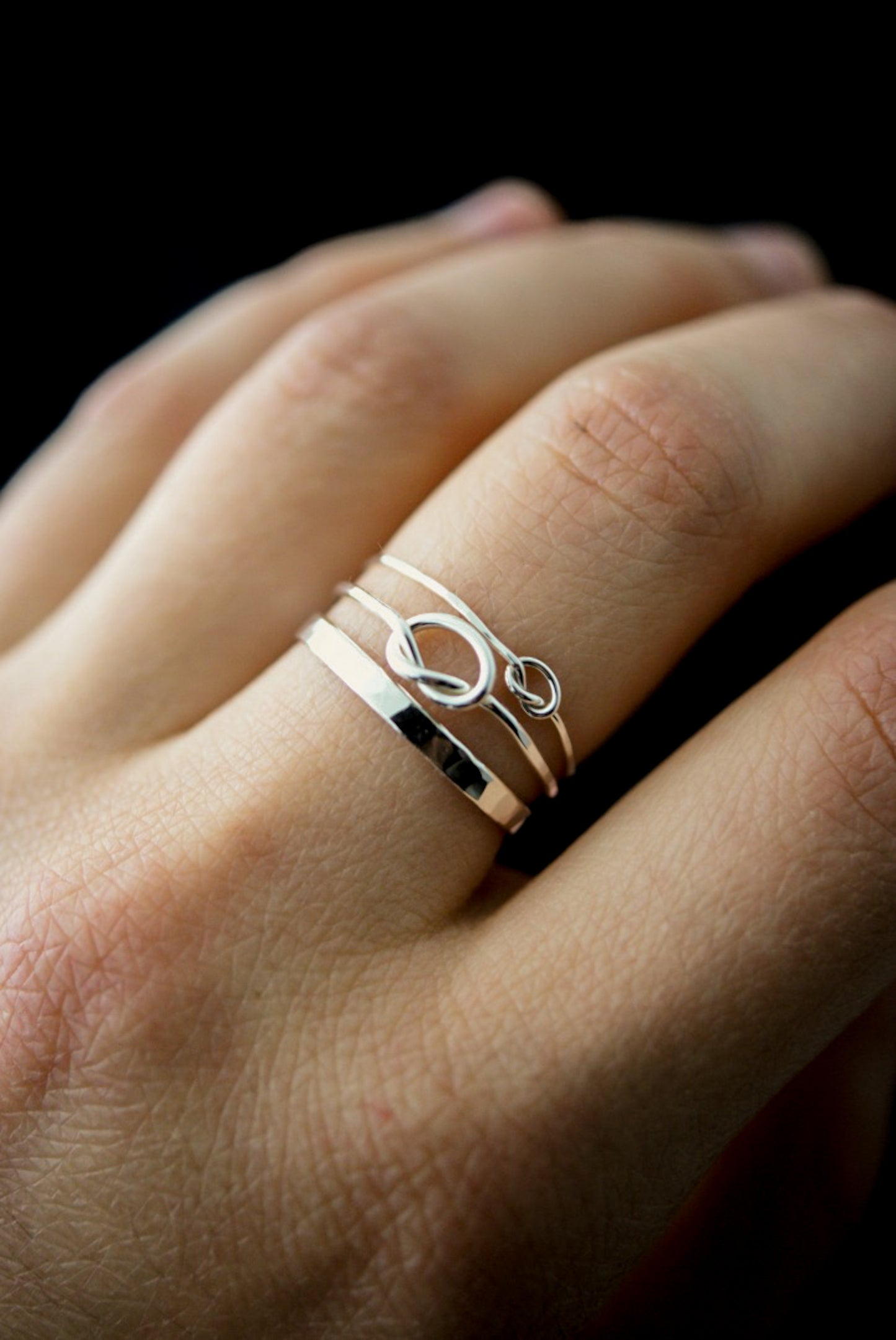 Thick Knot Set of 3 Stacking Rings, Gold Fill, Rose Gold Fill or Sterling Silver