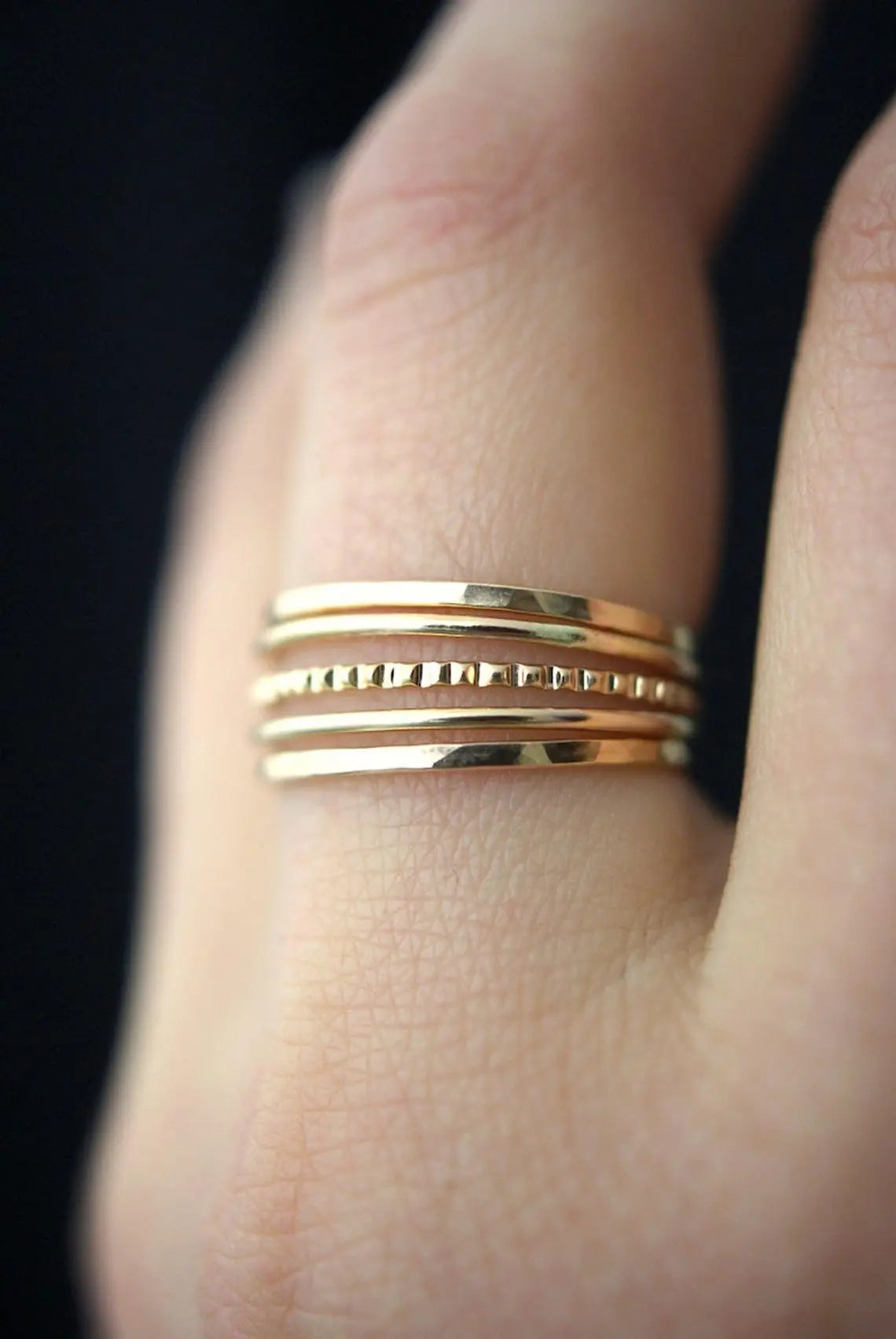 The Classic Lined Set of 5 Stacking Rings, Gold Fill, Rose Gold Fill or Sterling Silver
