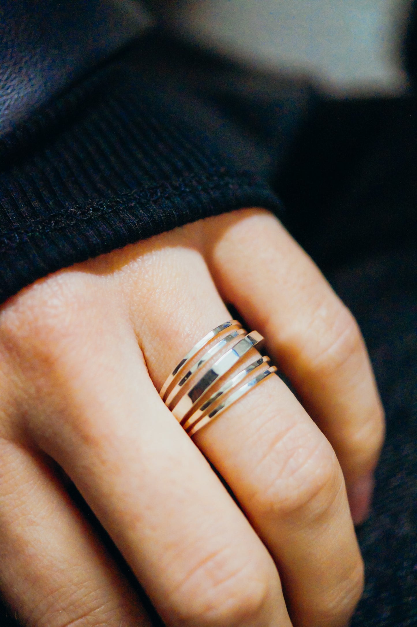 Thick Square Set of 5 Stacking Rings, Sterling Silver or Mixed Metal