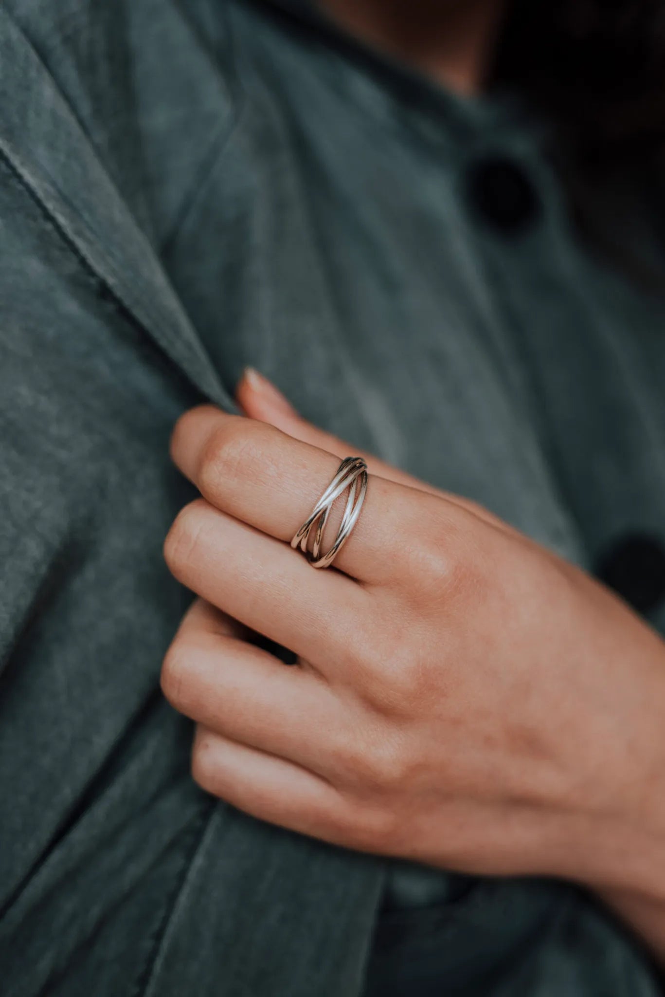 Thin Interlocking Set of 5 Rings, Sterling Silver