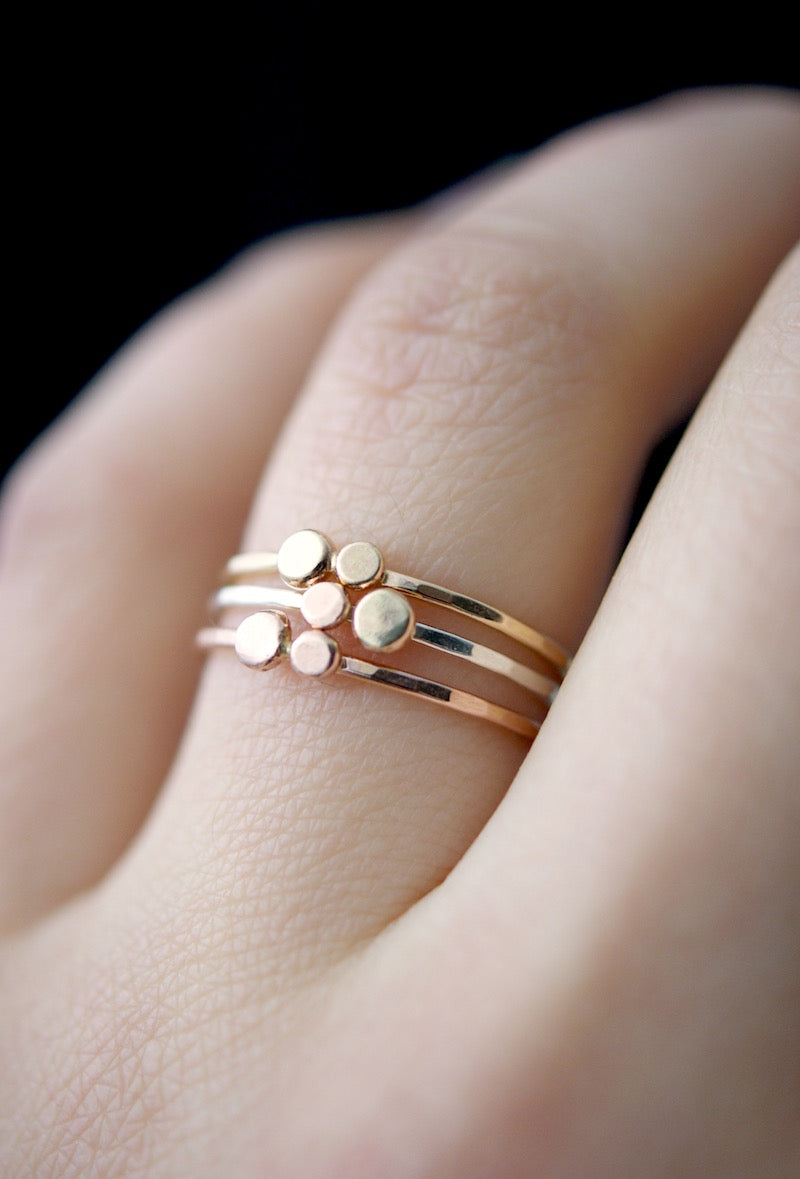 Double Pebble Ring, Solid 14K Gold & Rose Gold on a Silver Band