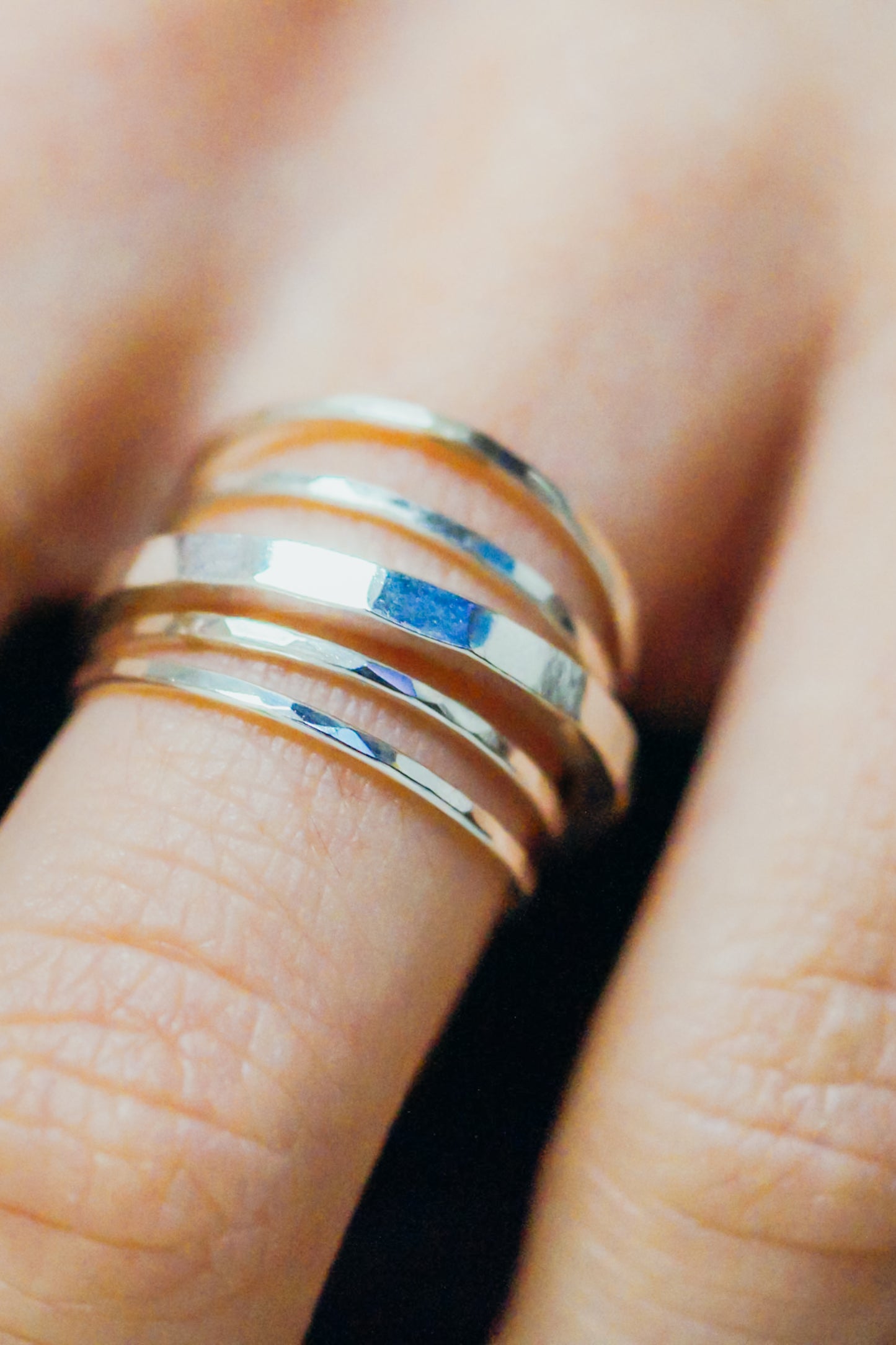 Thick Square Set of 5 Stacking Rings, Sterling Silver or Mixed Metal