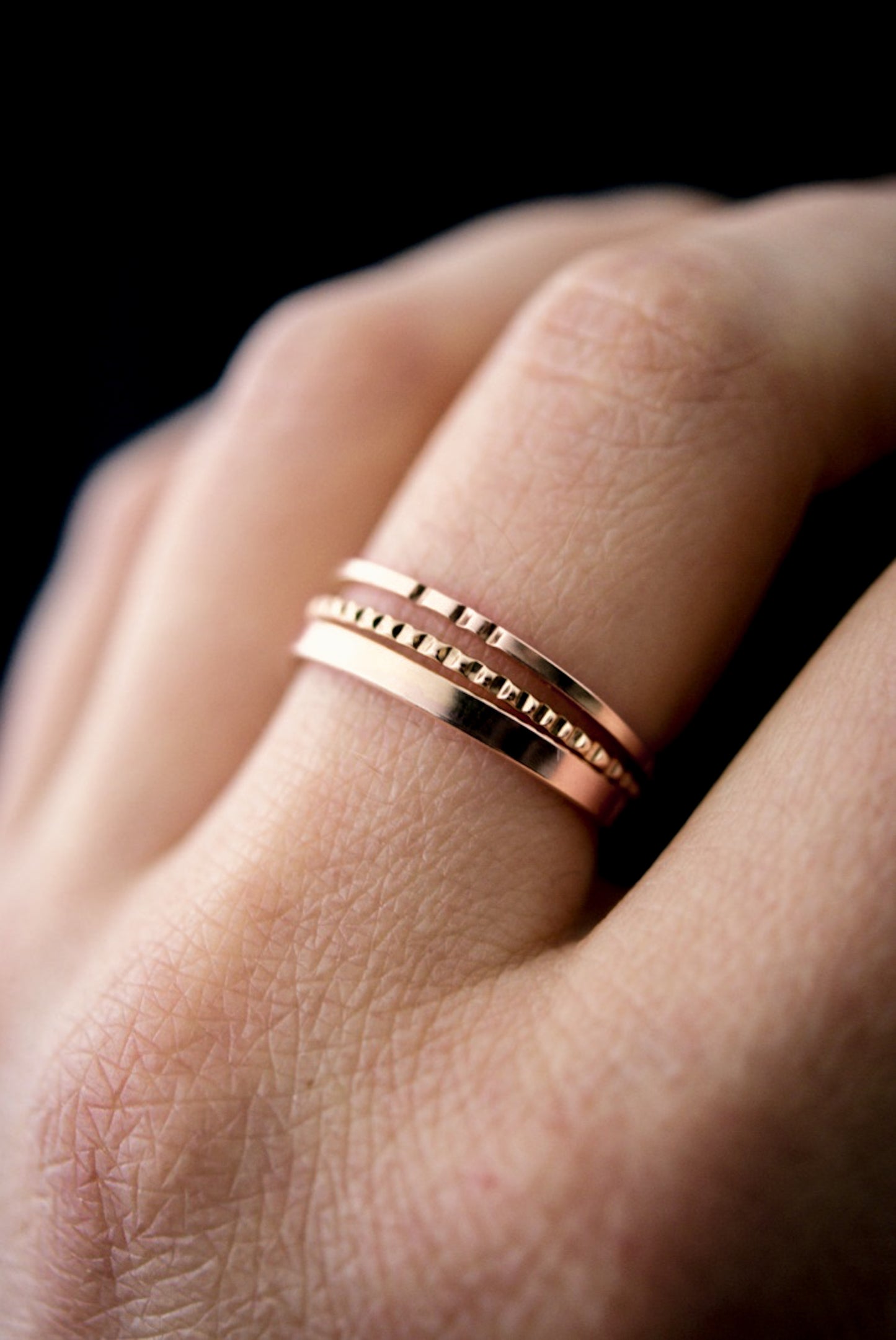 Mirror Square Lined Set of 3 Stacking Rings, Gold Fill, Rose Gold Fill or Sterling Silver