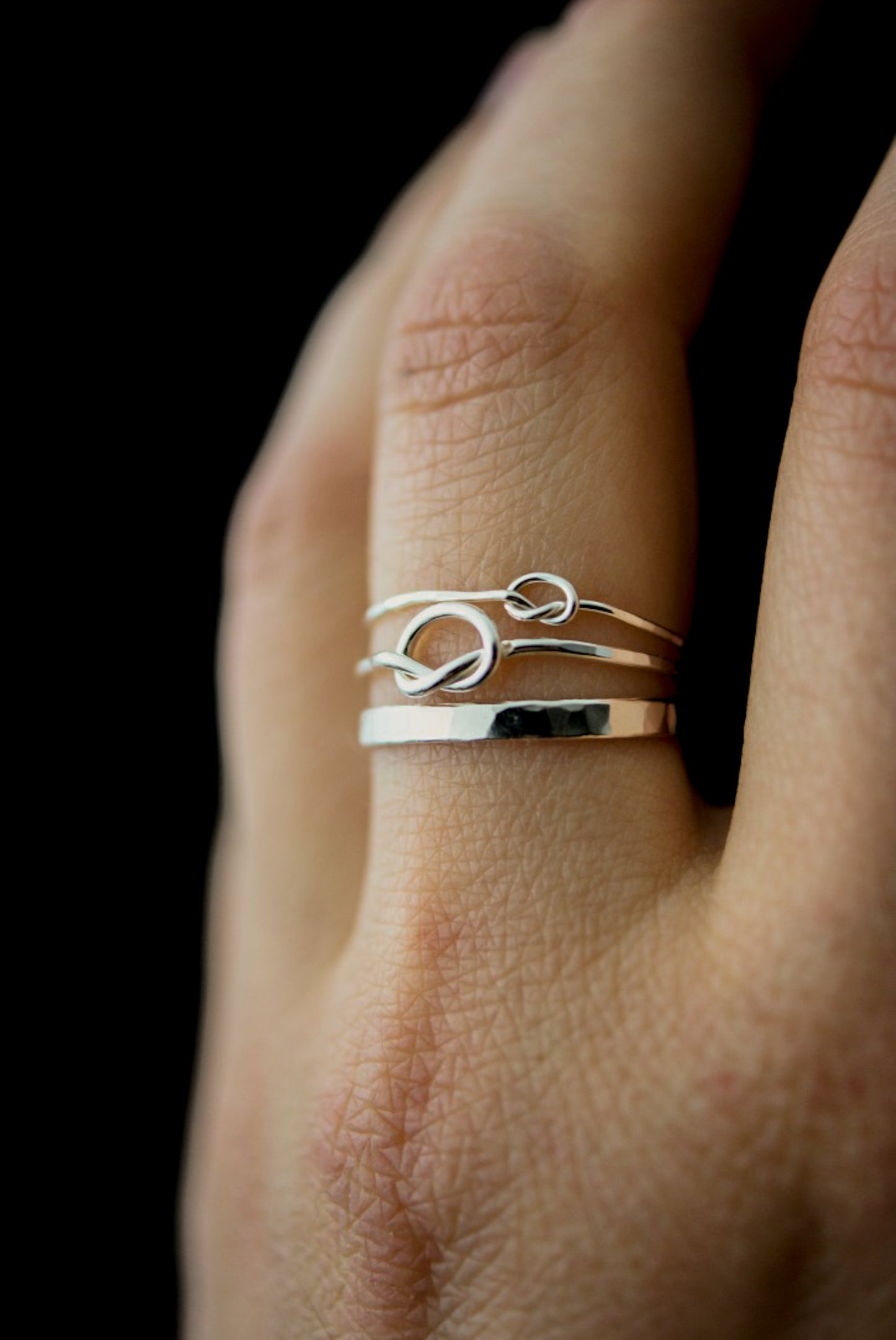 Thick Knot Set of 3 Stacking Rings, Gold Fill, Rose Gold Fill or Sterling Silver