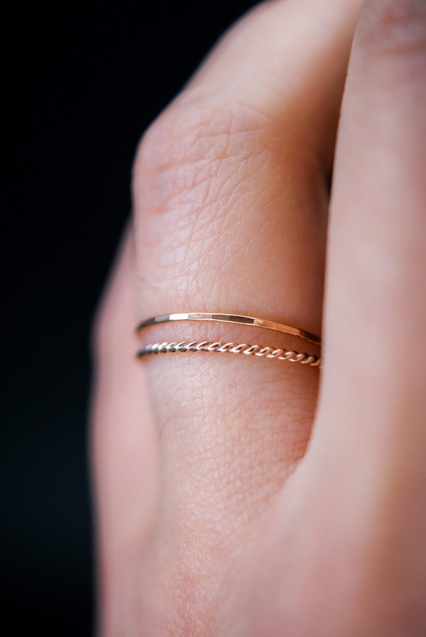Twist Set of 2 Stacking Rings, 14K Rose Gold Fill