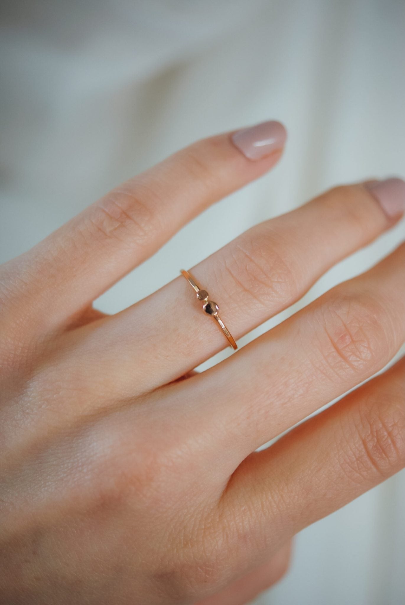 Double Pebble Ring, Solid 14K Gold