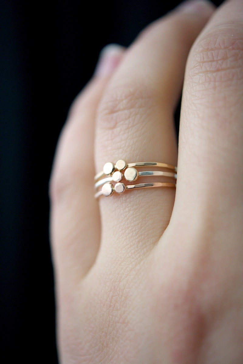 Double Pebble Ring, Solid 14K Gold & Rose Gold on a Silver Band