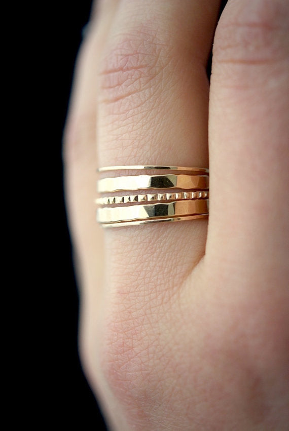 Extra Thick & Ultra Thin Lined Set of 5 Stacking Rings, Gold Fill, Rose Gold Fill or Sterling Silver
