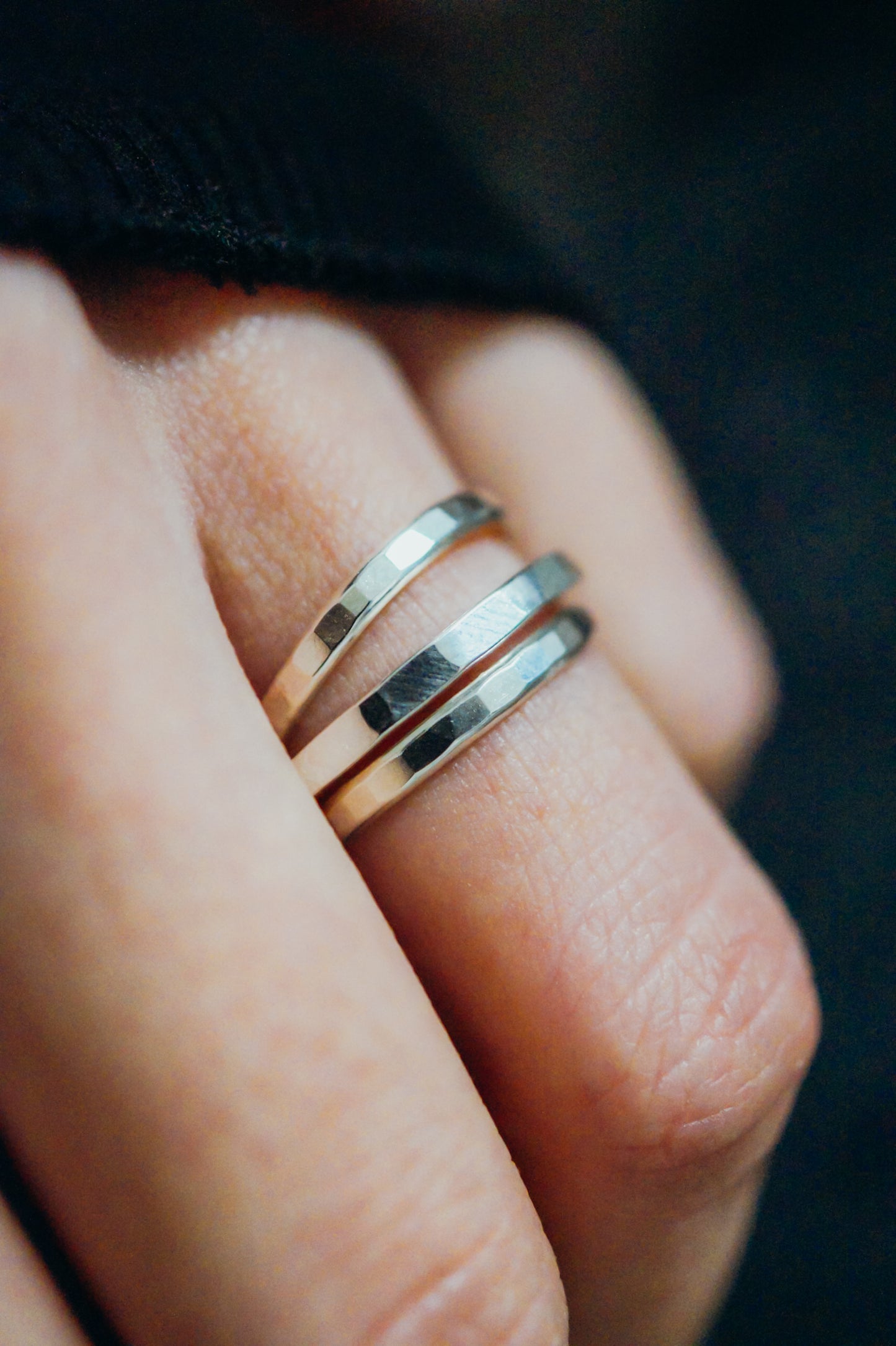 Extra Thick & Square Set of 3 Stacking Rings, Sterling Silver