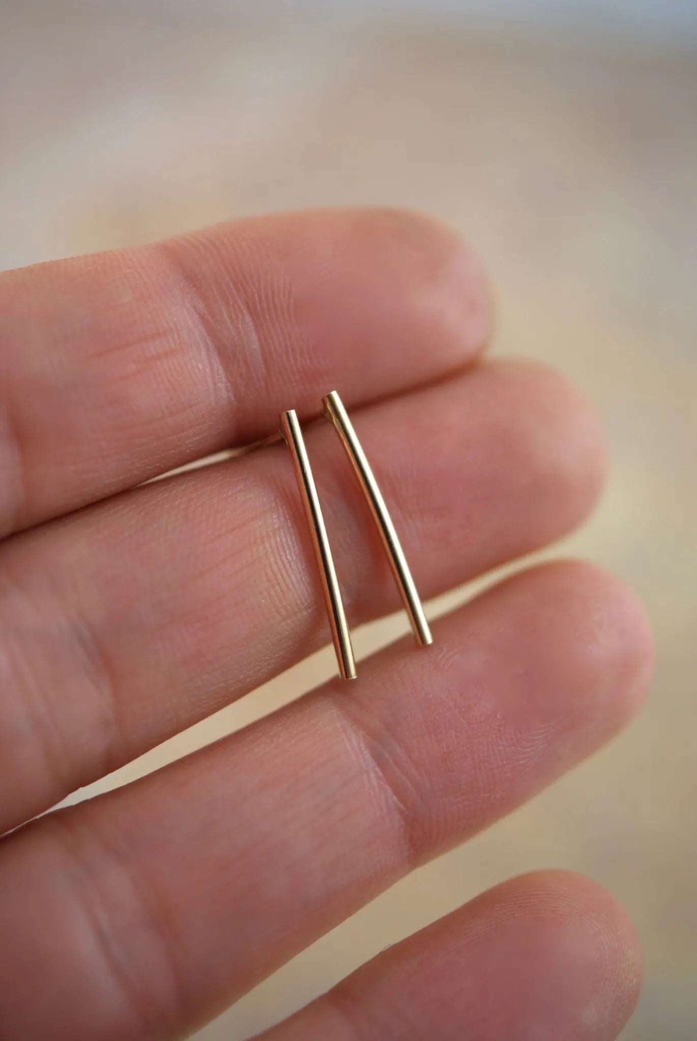 Bar Stud Earrings in Solid Gold or Rose Gold