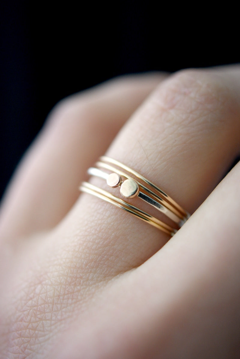 Double Pebble Ring, Solid 14K Gold & Rose Gold on a Silver Band