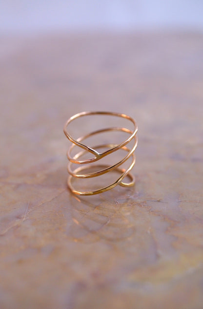 Large Curved Wraparound Ring, 14K Rose Gold Fill
