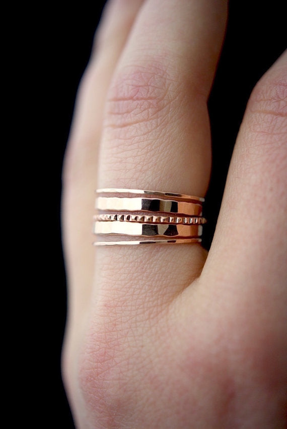 Extra Thick & Ultra Thin Lined Set of 5 Stacking Rings, Gold Fill, Rose Gold Fill or Sterling Silver