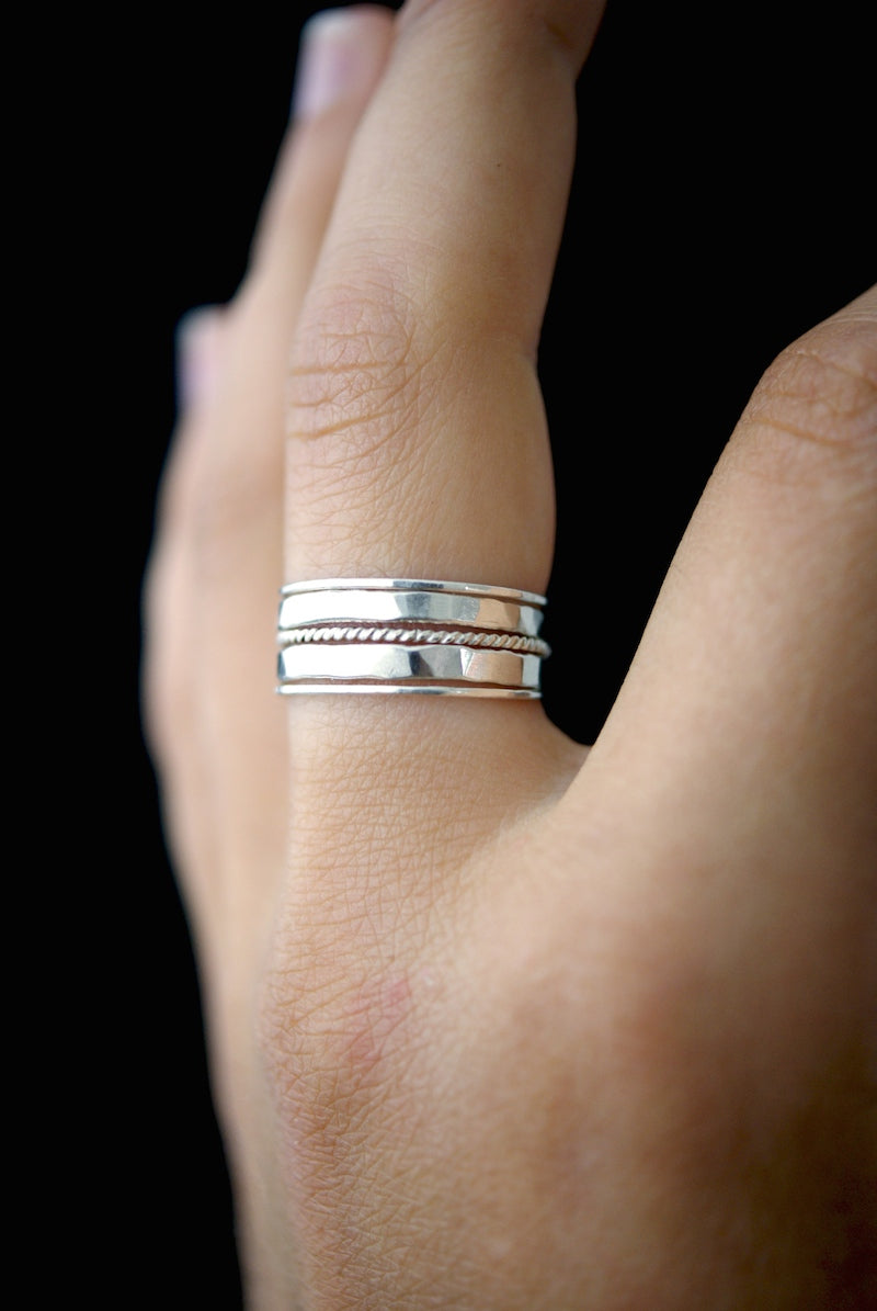 The Ultimate Twist Set of 5 Stacking Rings, Gold Fill, Rose Gold Fill or Sterling Silver