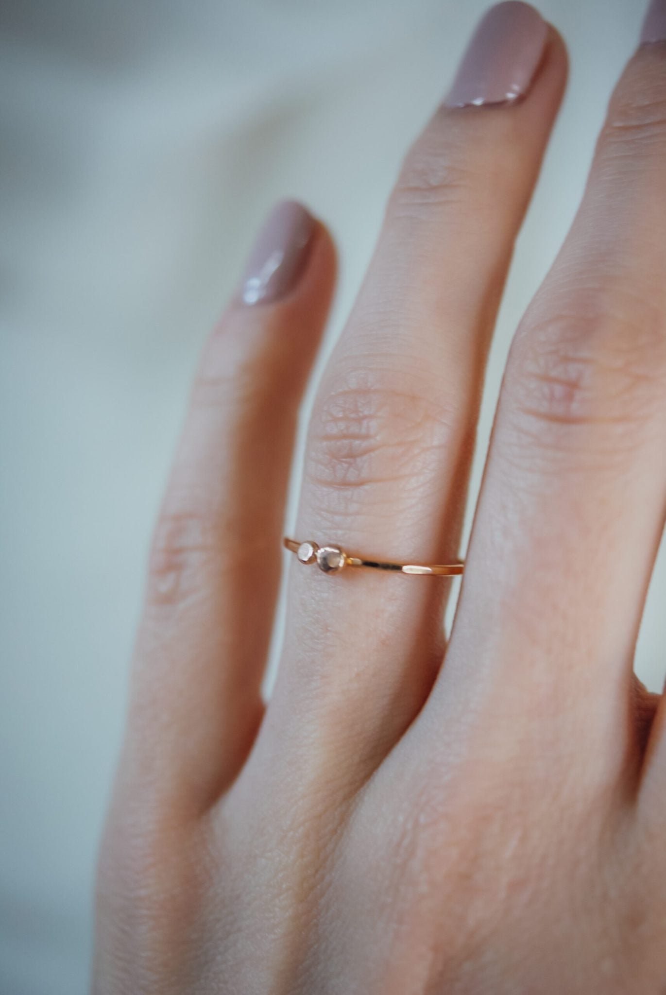 Double Pebble Ring, Solid 14K Rose Gold