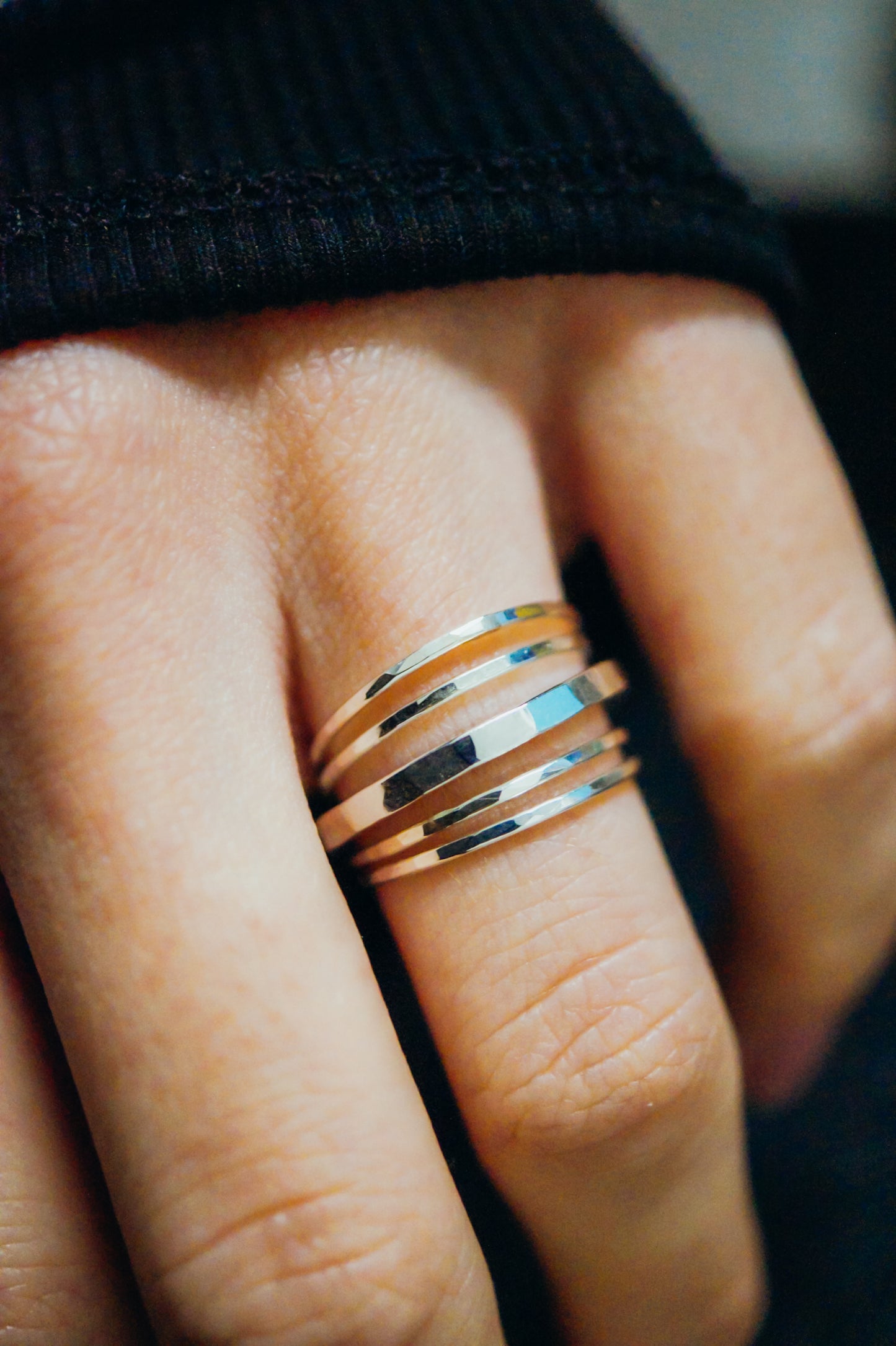 Thick Square Set of 5 Stacking Rings, Sterling Silver or Mixed Metal