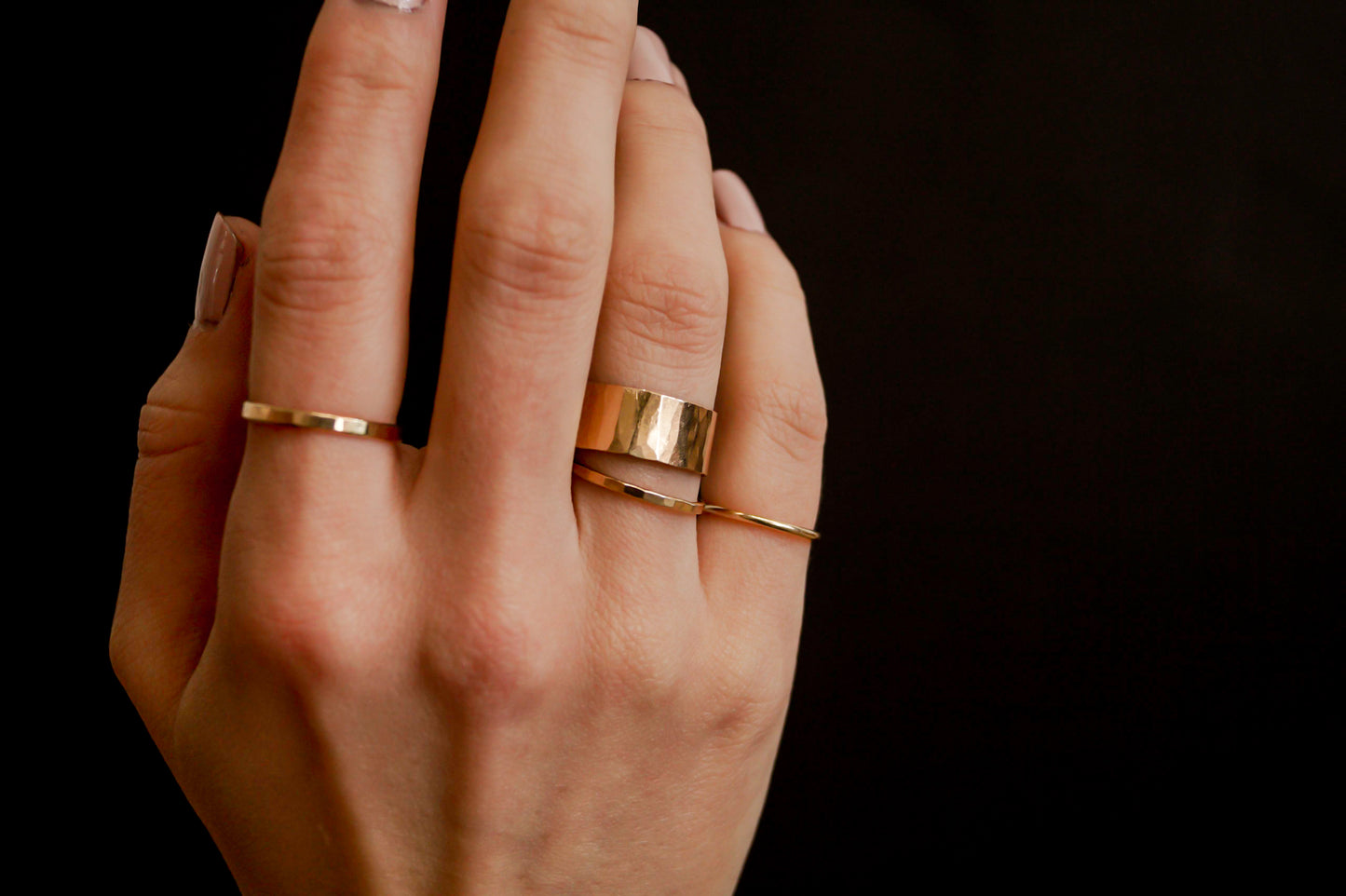 Wide Set of 2 Stacking Rings, Gold Fill, Rose Gold Fill or Sterling Silver