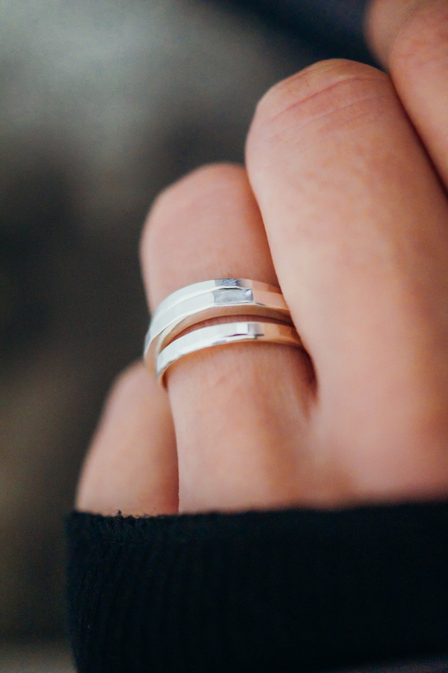 Extra Thick & Square Set of 3 Stacking Rings, Sterling Silver