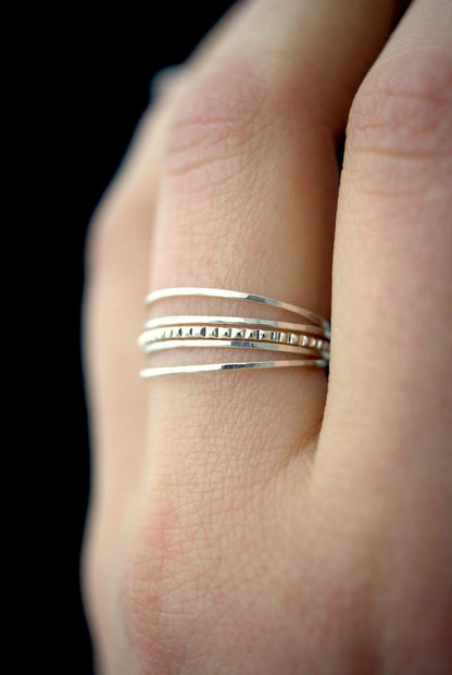 The Minimal Lined Set of 5 Stacking Rings, Gold Fill, Rose Gold Fill or Sterling Silver