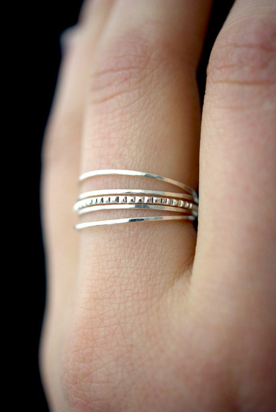 The Minimal Lined Set of 5 Stacking Rings, Gold Fill, Rose Gold Fill or Sterling Silver