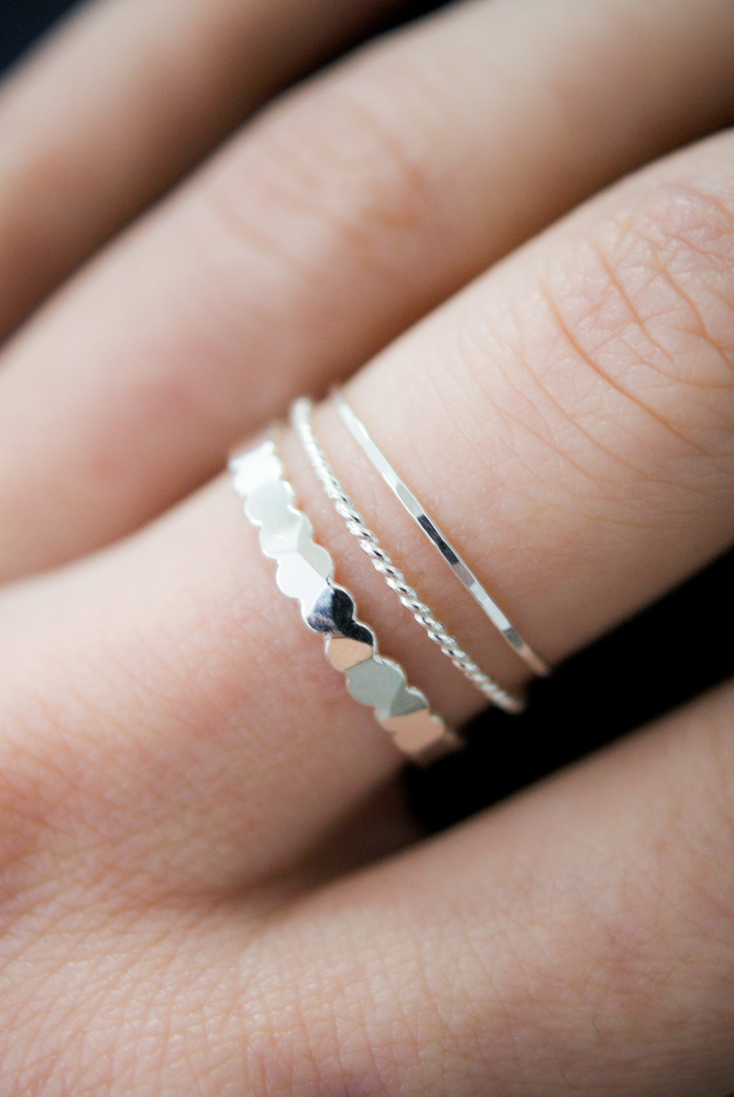 Bead & Twist Mixed Texture Set of 3 Stacking Rings, Gold Fill, Rose Gold Fill or Sterling Silver