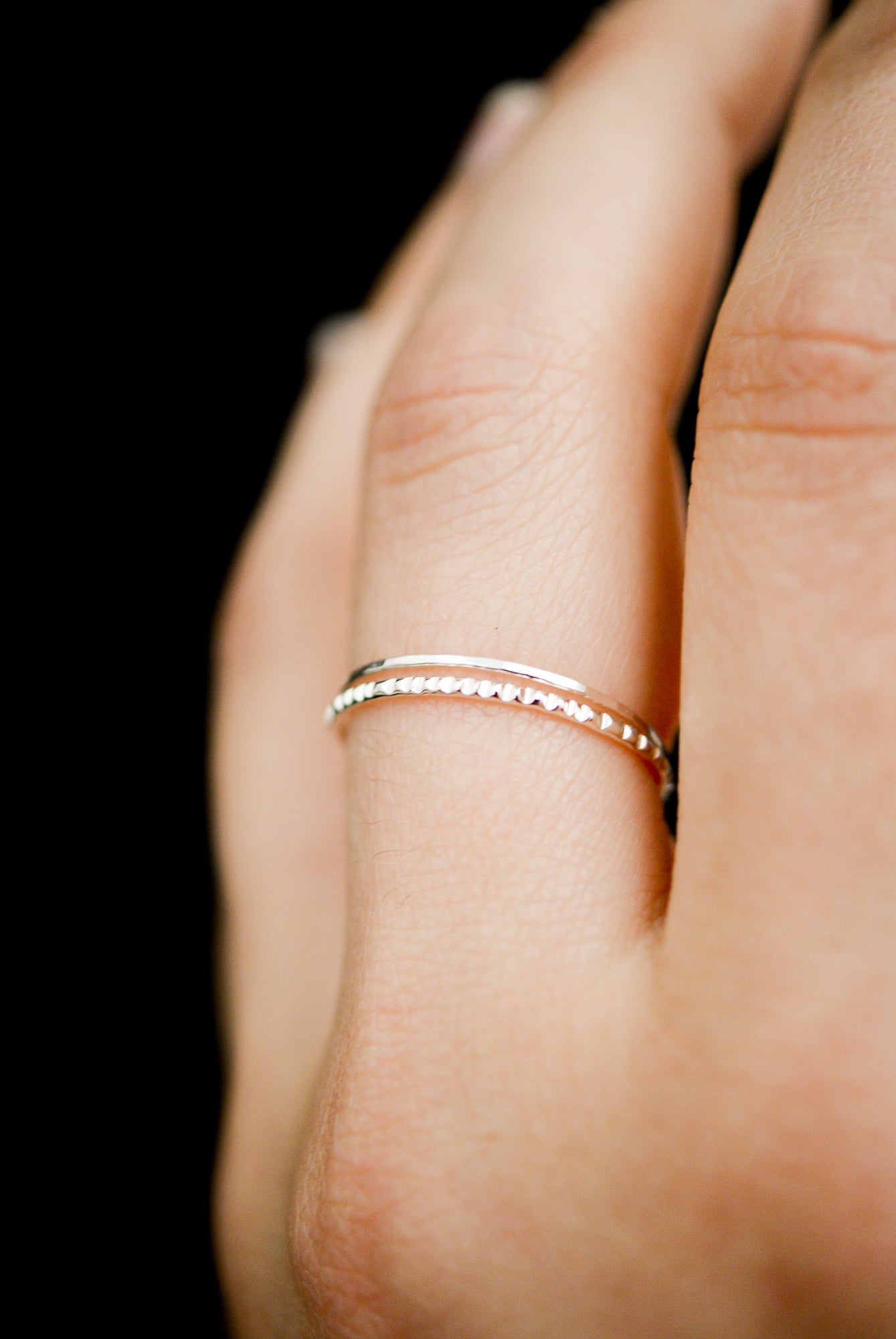 Thin Lined Set Of 2 Stacking Rings, Gold Fill, Rose Gold Fill or Sterling Silver