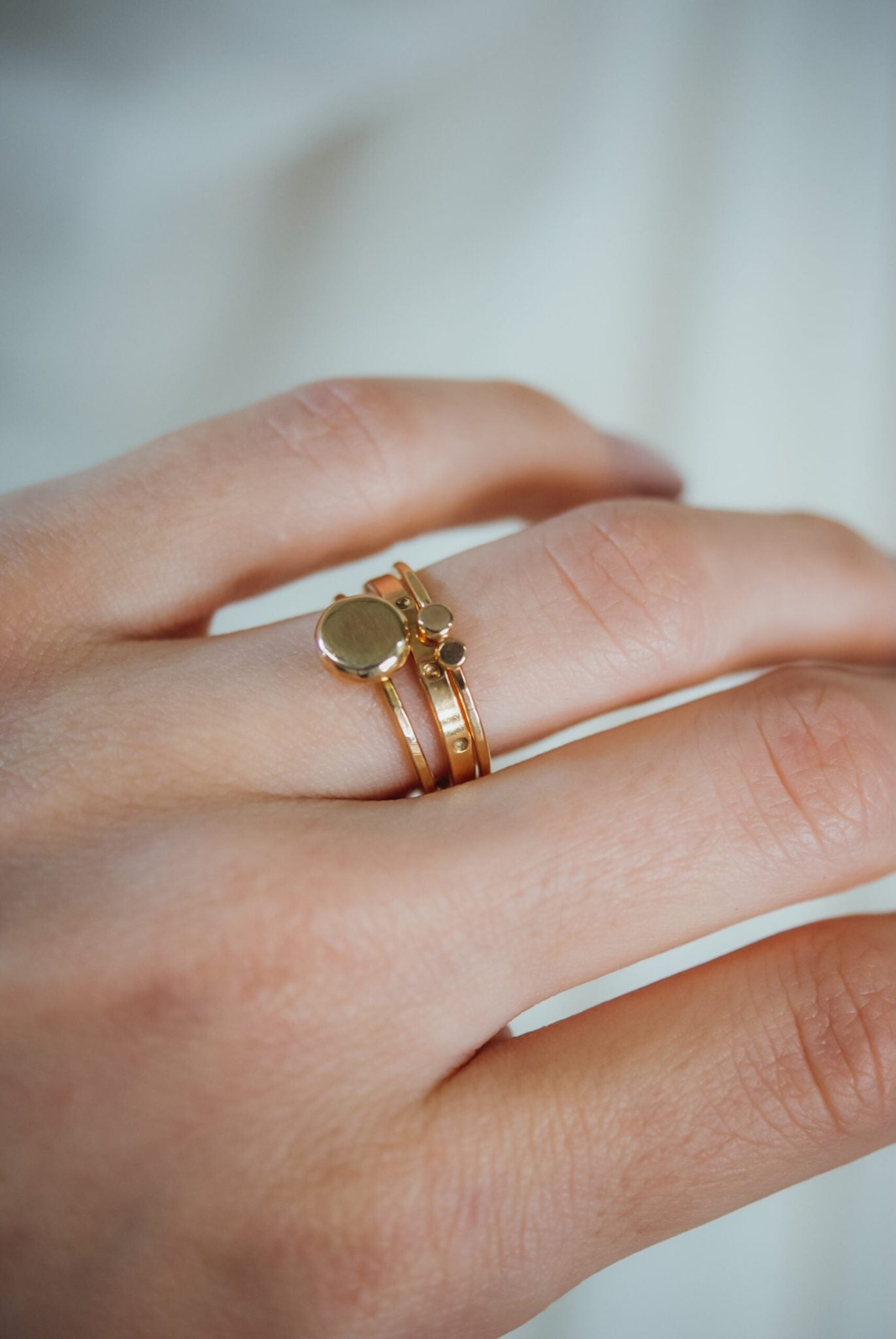 Double Pebble Ring, Solid 14K Gold