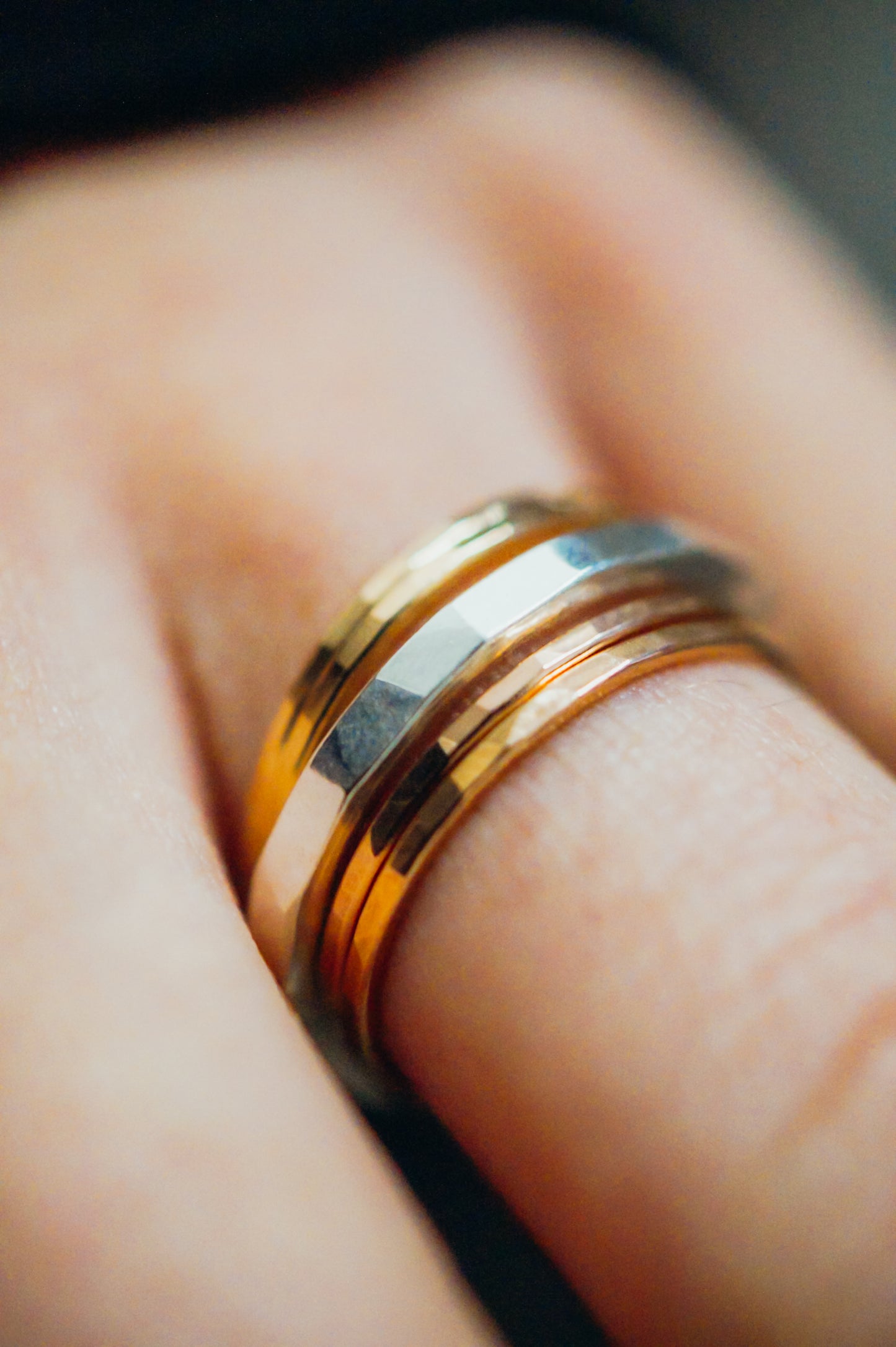 Thick Square Set of 5 Stacking Rings, Sterling Silver or Mixed Metal