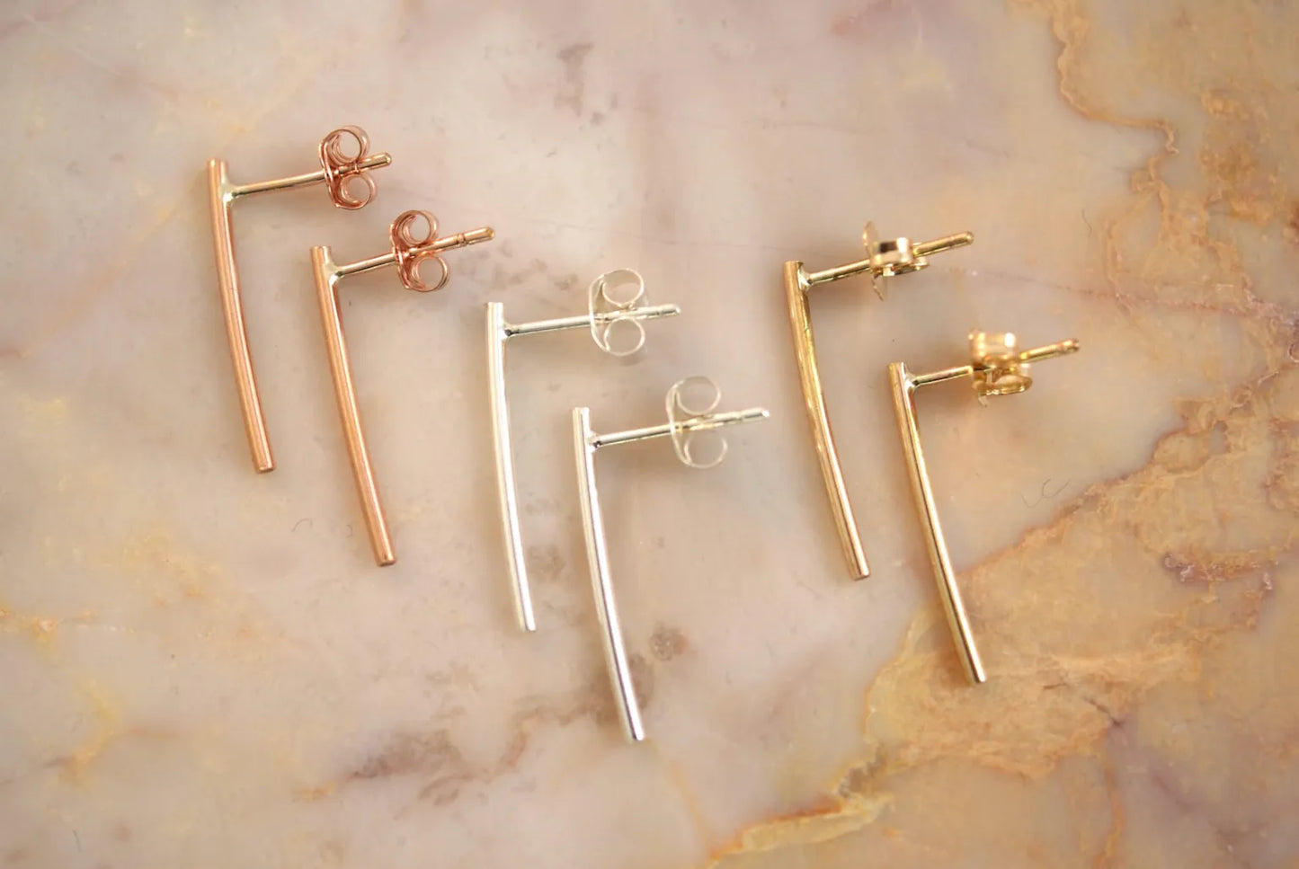 Bar Stud Earrings, Gold Fill, Rose Gold Fill or Sterling Silver