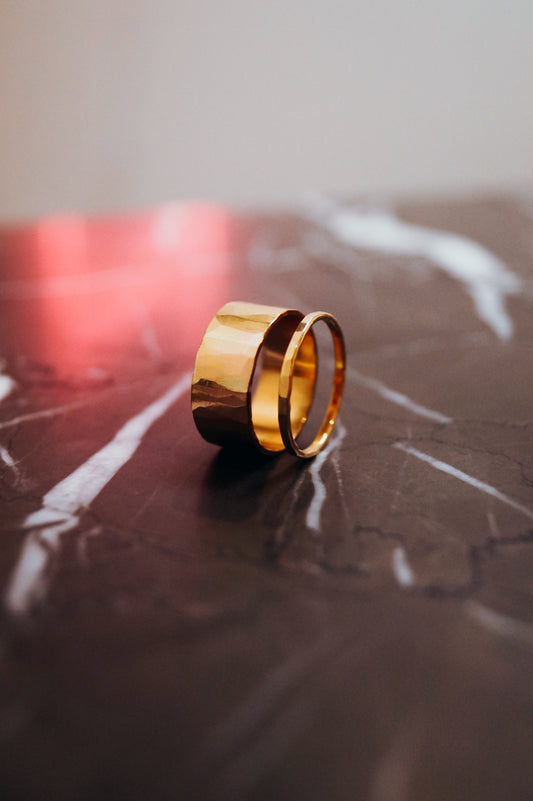 Wide Set of 2 Stacking Rings, Gold Fill, Rose Gold Fill or Sterling Silver