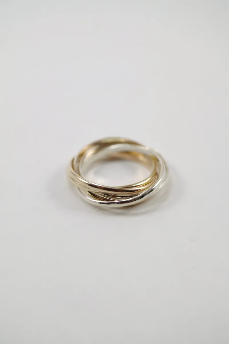 Thin Interlocking Set of 5 Rings, Solid Mixed Metals