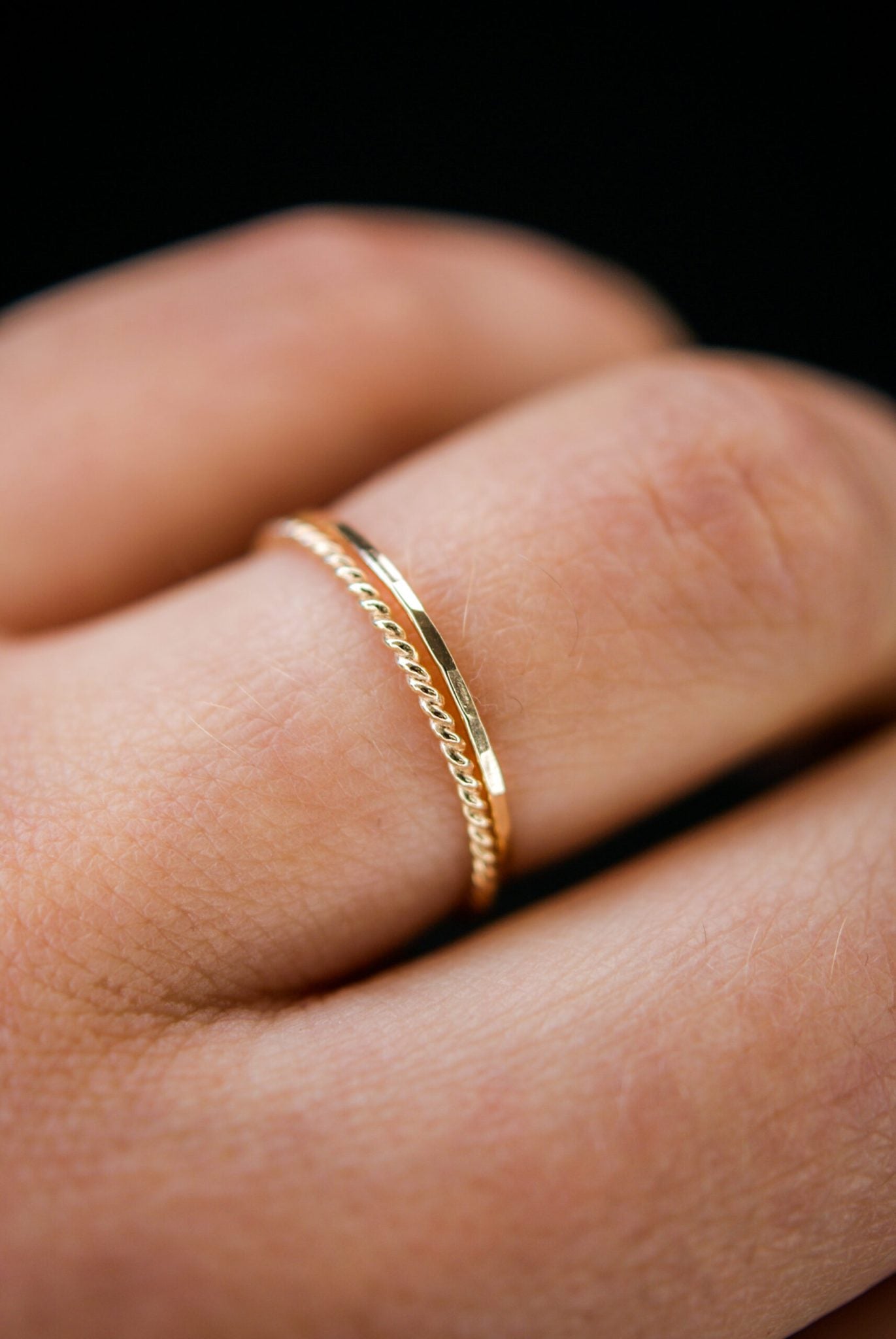 Twist Set of 2 Stacking Rings, 14K Gold Fill