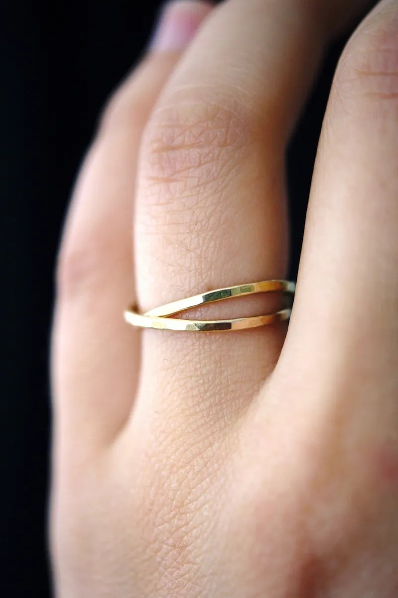 Thin Interlocking Set of 2 Rings, Solid 14K Gold