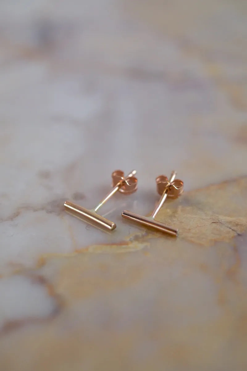 Mini Bar Stud Earrings in Solid Gold or Rose Gold