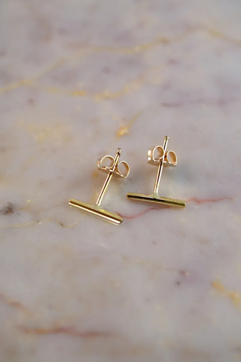 Mini Bar Stud Earrings in Solid Gold or Rose Gold