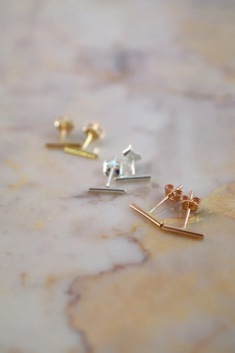 Mini Bar Stud Earrings, Gold Fill, Rose Gold Fill, or Sterling Silver