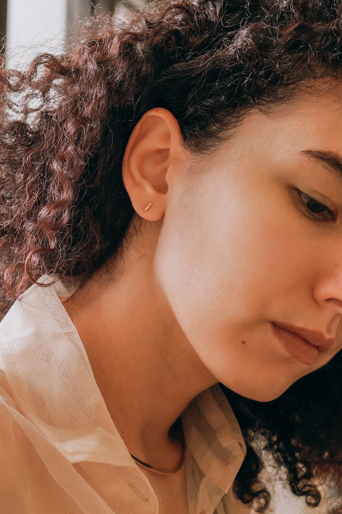 Tiny Bar Flat Back Stud Earring, Solid Gold or Rose Gold