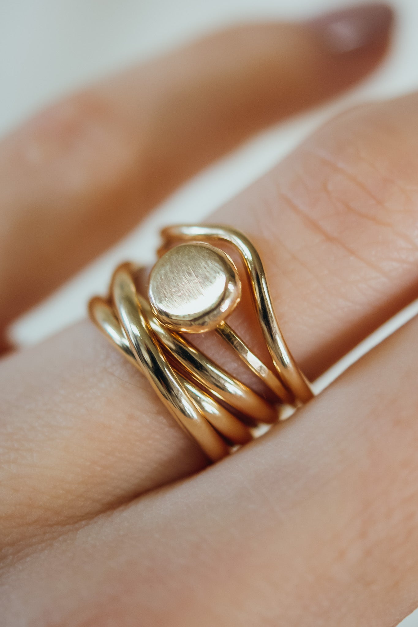 Overlap Teardrop Set of 3 Stacking Rings in Solid 14K Gold, Rose Gold or Sterling Silver
